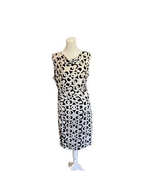Diane von Furstenberg Size 12 silk dress. Cowl neck geometric print black white